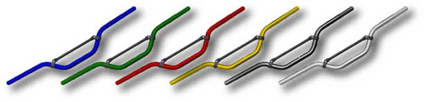 pw50 anodized aluminum handlebar color options in blue, green, red, gold, black, and sliver from TOP END MACHINE