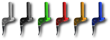 pw50 CNC billet throttle assembly in anodized aluminum colorsblue, red, green, gold, black, and silver with cable