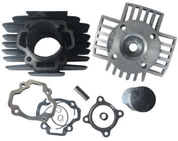 pw50 power plate kit from top end machine with a milled cylinder, cylinder head, power plate, and gaskets.