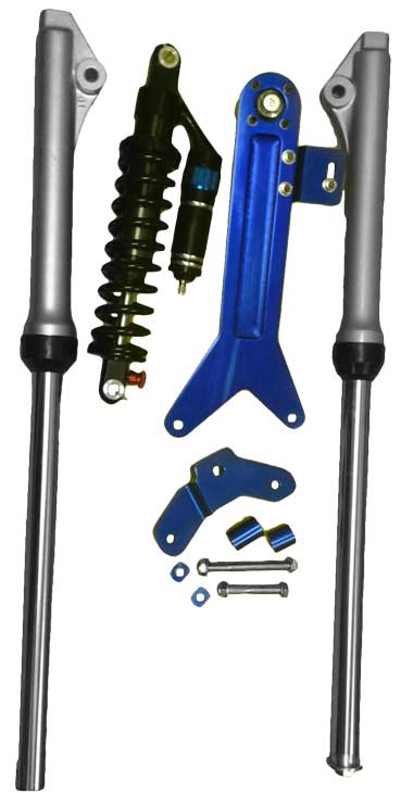 PW50 Aftermarket Single Shock Suspension Kit, with Aftermarket Front Forks with fully adjustable shock from black dragon